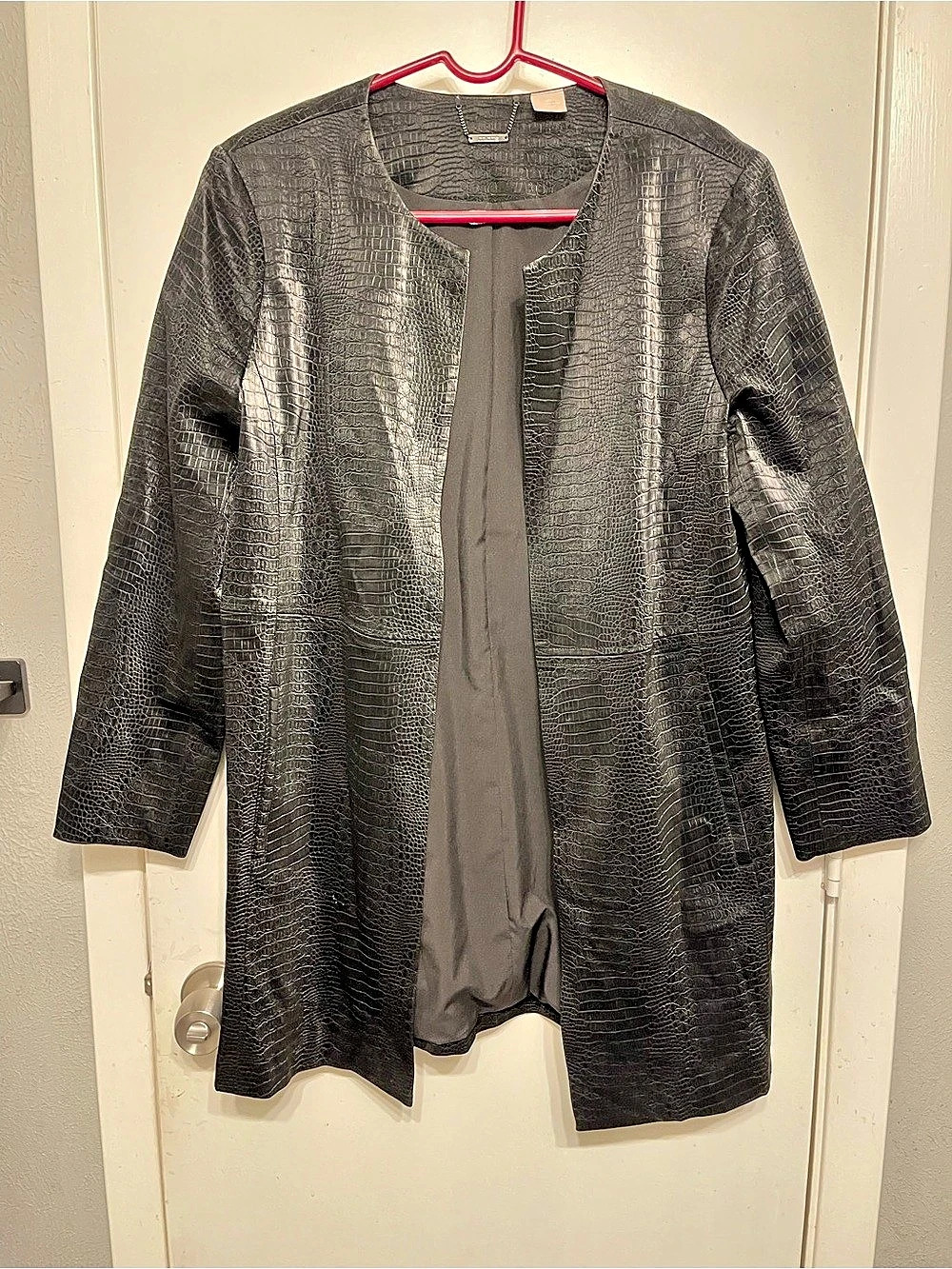 Chico’s Faux Crocodile Skin Longline Lightweight Open Blazer Jacket 1P Petite